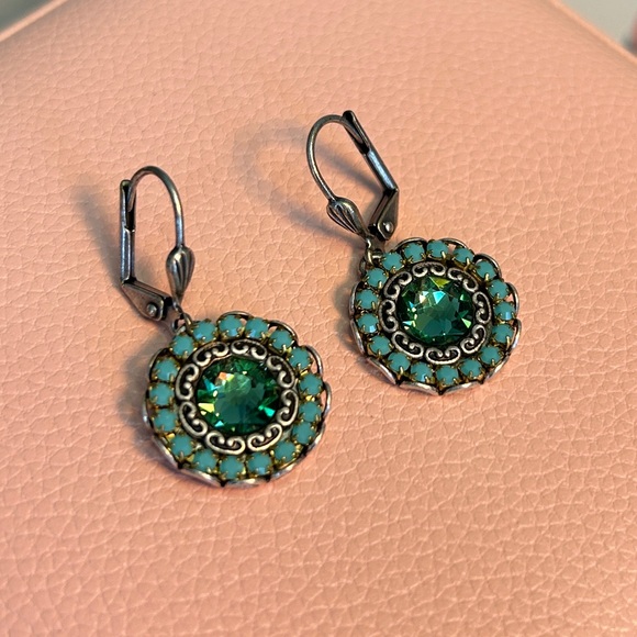 Blue Green Dangle Earrings - Picture 1 of 3